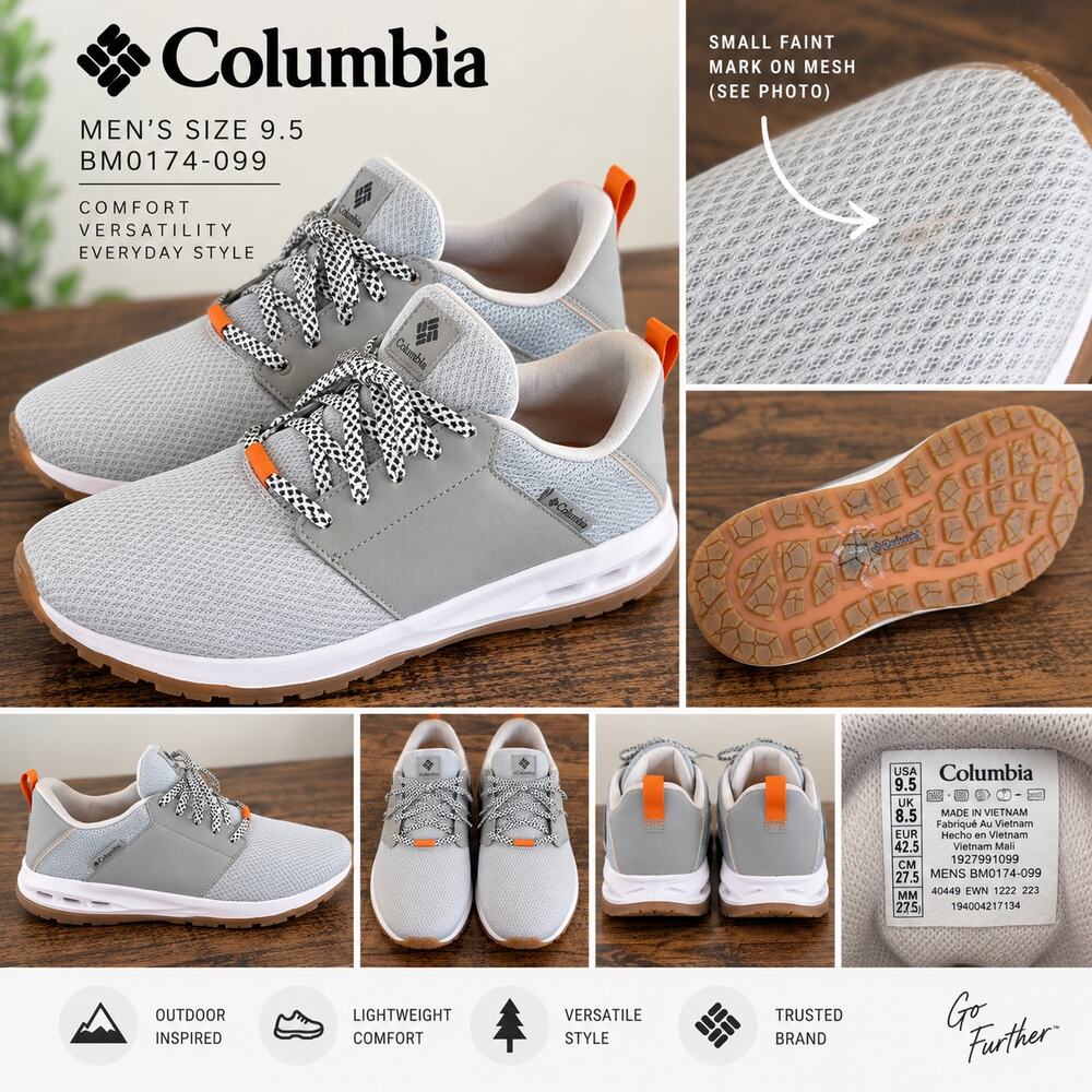 Columbia Men’s 9.5 Gray Mesh Sneakers BM0174-099 Gum Sole